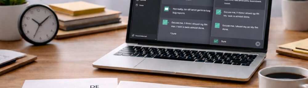 Darstellung eines Entwicklungsarbeitsplatzes mit Textinhalten als Datenbasis für Dialoge und Internationalisierung.